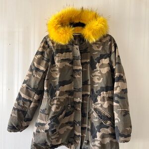 Ci Sono Yellow Fur Hooded Parka